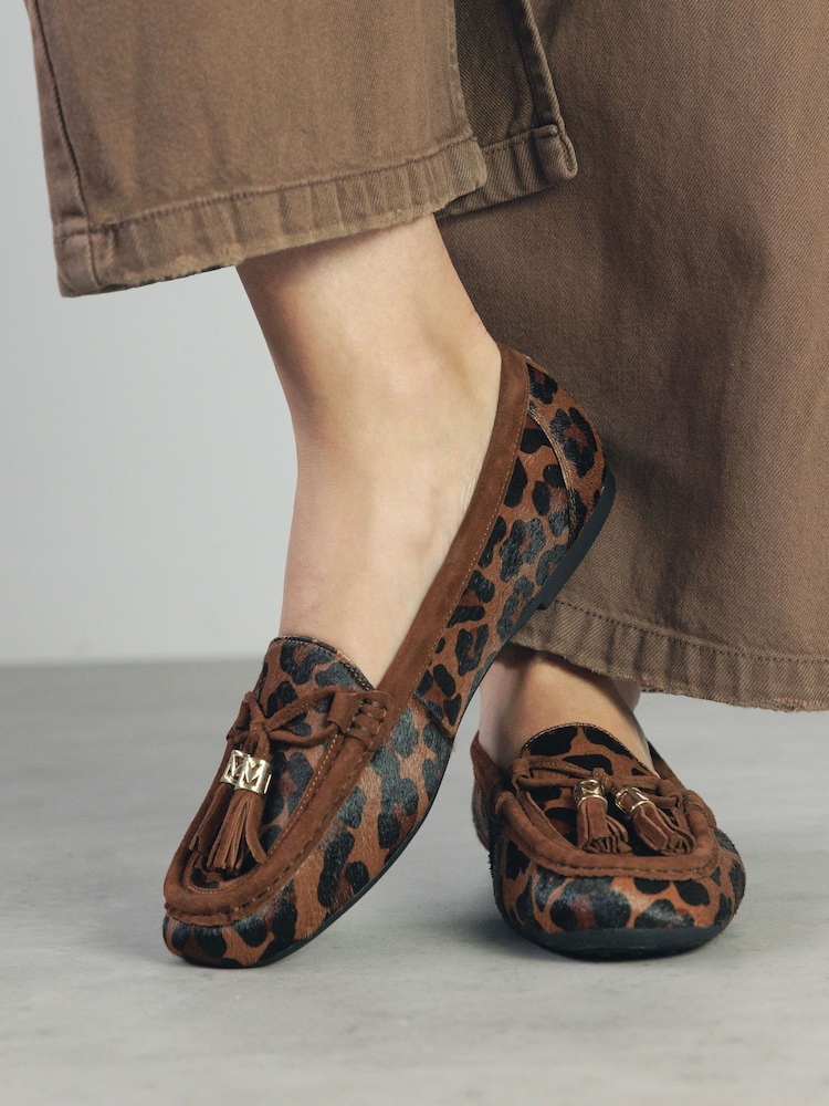 Moda In Pelle Famina Square Toe Bow Tassel Trim Leather Loafers - Image 1 of 5