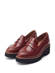 Moda In Pelle Florette Chunky Sole Wedge Leather Loafers - Image 2 of 4