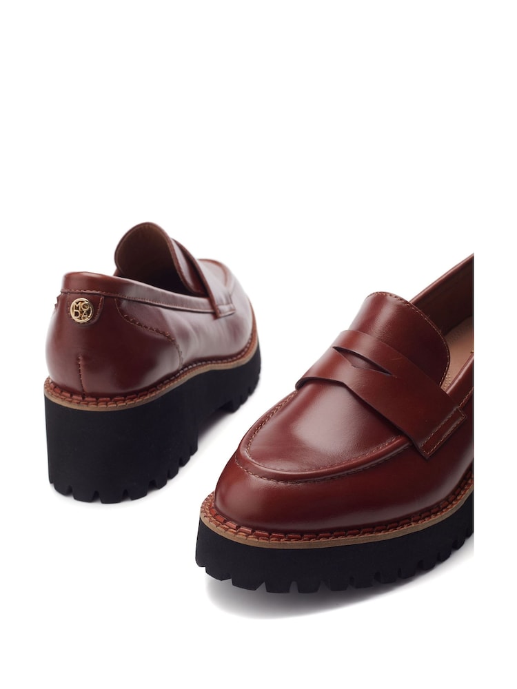 Moda In Pelle Florette Chunky Sole Wedge Leather Loafers - Image 4 of 4