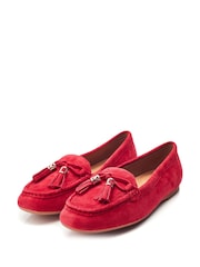 Moda In Pelle Famina Square Toe Bow Tassel Trim Leather Loafers - Image 2 of 4
