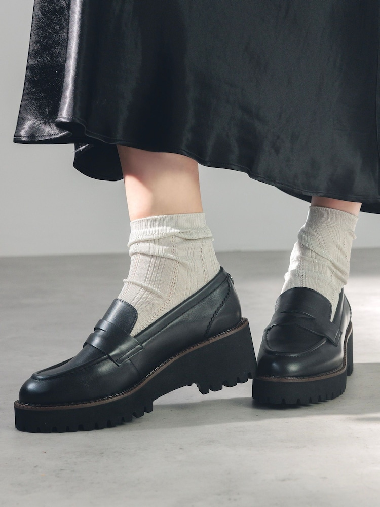 Moda In Pelle Florette Chunky Sole Wedge Leather Loafers - Image 1 of 5