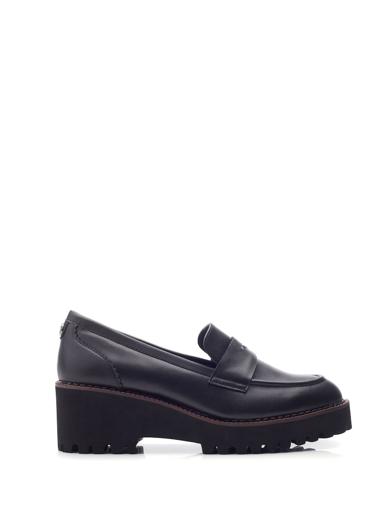 Moda In Pelle Florette Chunky Sole Wedge Leather Loafers - Image 2 of 5