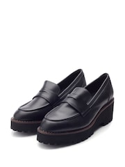 Moda In Pelle Florette Chunky Sole Wedge Leather Loafers - Image 3 of 5