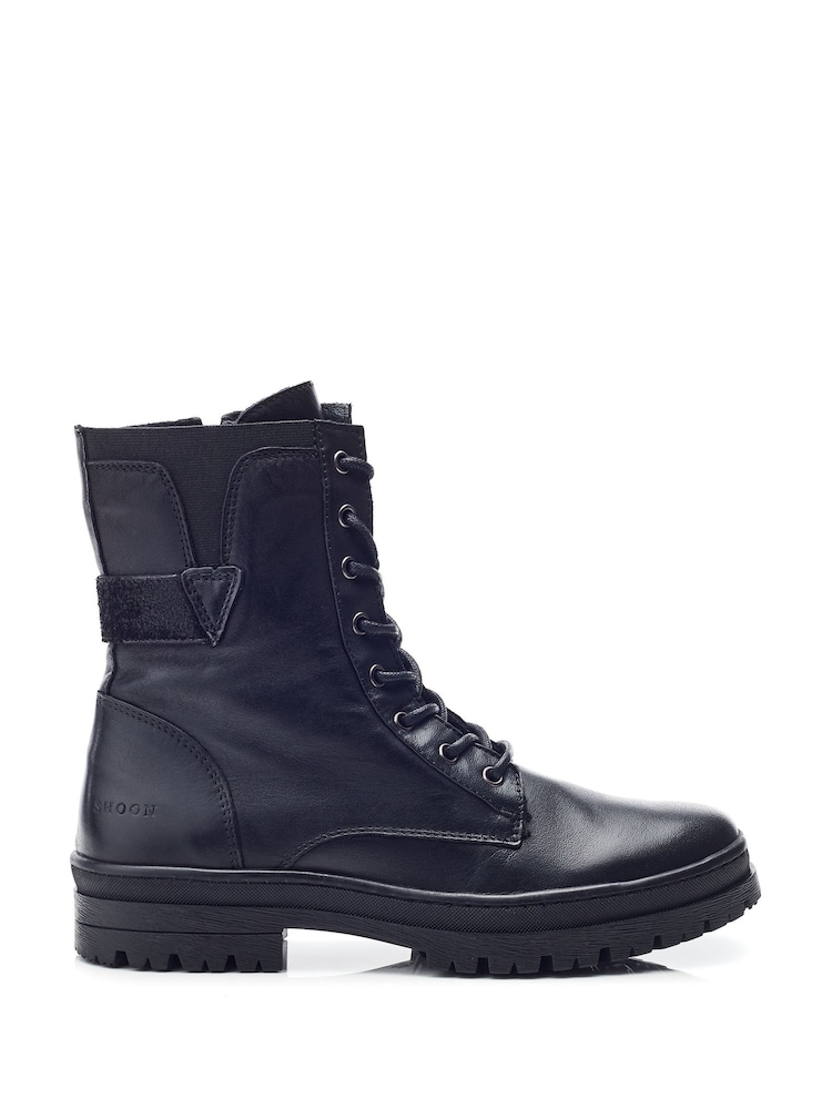 Moda In Pelle Odcombe Elastic Top Lace Up Biker Boots - Image 1 of 4