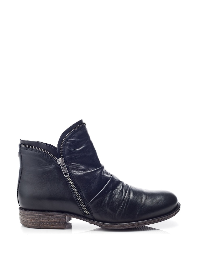 Moda in Pelle Orelie Exposed Zip Rouched Leather Ankle Black Boots - Image 1 of 4