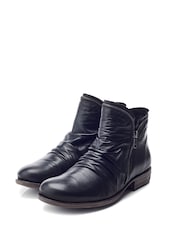 Moda in Pelle Orelie Exposed Zip Rouched Leather Ankle Black Boots - Image 2 of 4