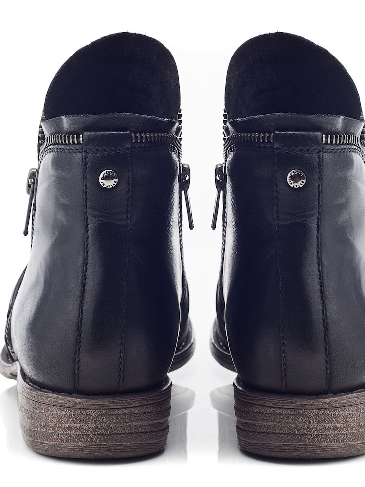 Moda in Pelle Orelie Exposed Zip Rouched Leather Ankle Black Boots - Image 4 of 4
