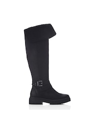 Moda in Pelle Indiie Over the Knee Chunky Sole Buckle Detail Long Black Boots - Image 1 of 4