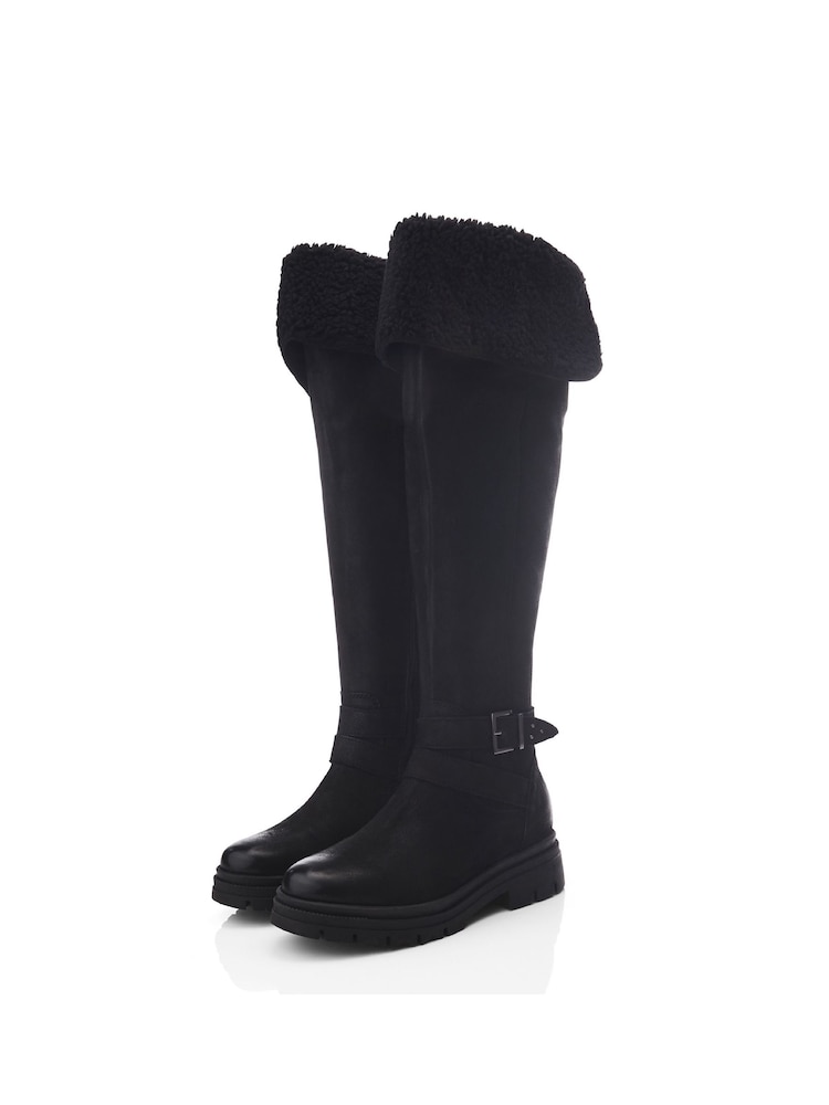 Moda in Pelle Indiie Over the Knee Chunky Sole Buckle Detail Long Black Boots - Image 2 of 4