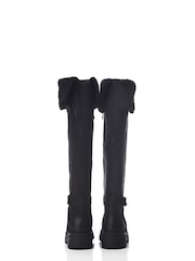 Moda in Pelle Indiie Over the Knee Chunky Sole Buckle Detail Long Black Boots - Image 3 of 4