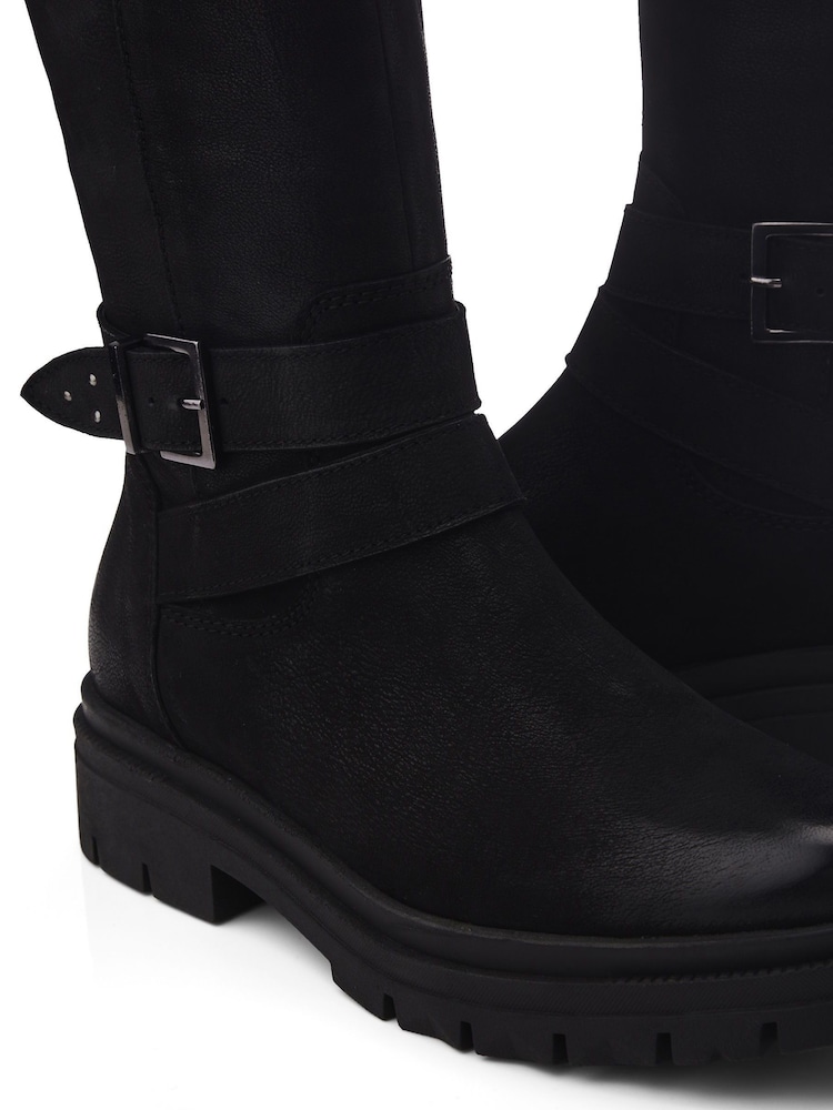 Moda in Pelle Indiie Over the Knee Chunky Sole Buckle Detail Long Black Boots - Image 4 of 4