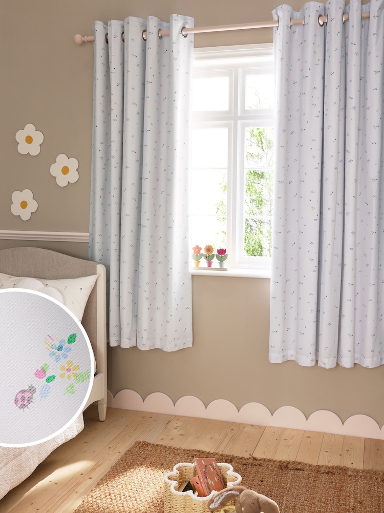 White Ditsy Floral Eyelet Blackout Curtains - Image 1 of 6 White Ditsy Floral Eyelet Blackout Curtains - Image 1 of 6
