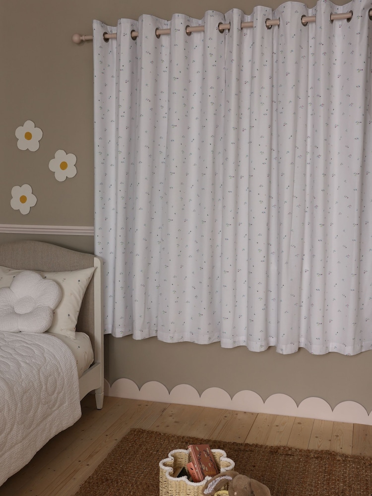 White Ditsy Floral Eyelet Blackout Curtains - Image 2 of 8