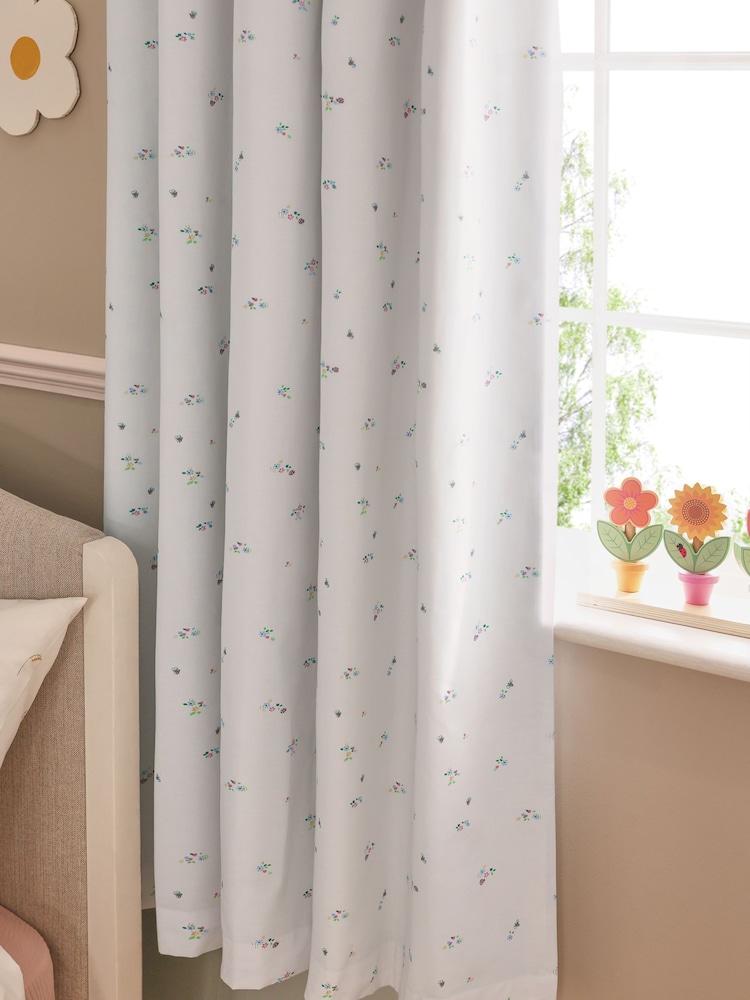 White Ditsy Floral Eyelet Blackout Curtains - Image 3 of 6