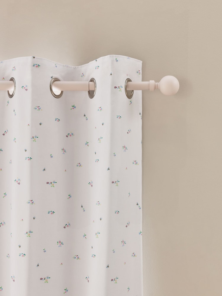 White Ditsy Floral Eyelet Blackout Curtains - Image 4 of 6