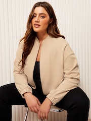 Friends Like These Camel Brown Curve Zip-Up Bomber Jacket - Image 4 of 5
