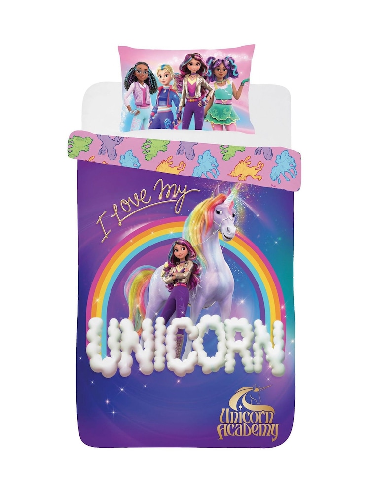 Unicorn Academy Multi Reversible Single Duvet Cover and Pillowcase Set - Image 3 of 3