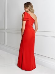 Sistaglam Red Millie One Shoulder Bow Ruched Maxi Dress with Split - Image 4 of 4