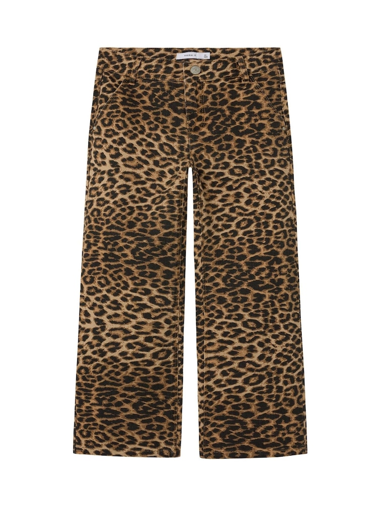 Name It Brown Leopard Print 100% Cotton Straight Leg Jeans - Image 2 of 5