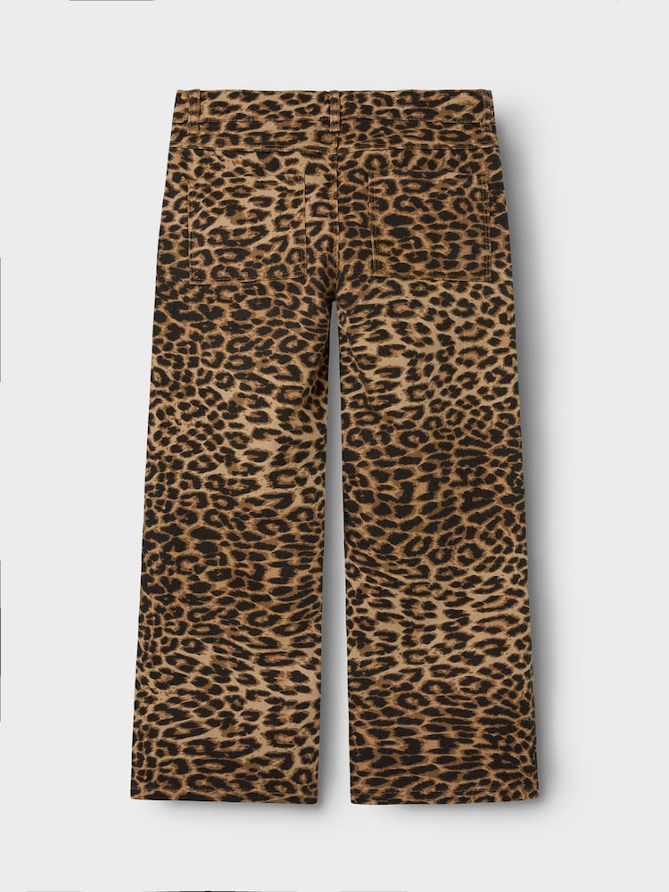 Name It Brown Leopard Print 100% Cotton Straight Leg Jeans - Image 3 of 5