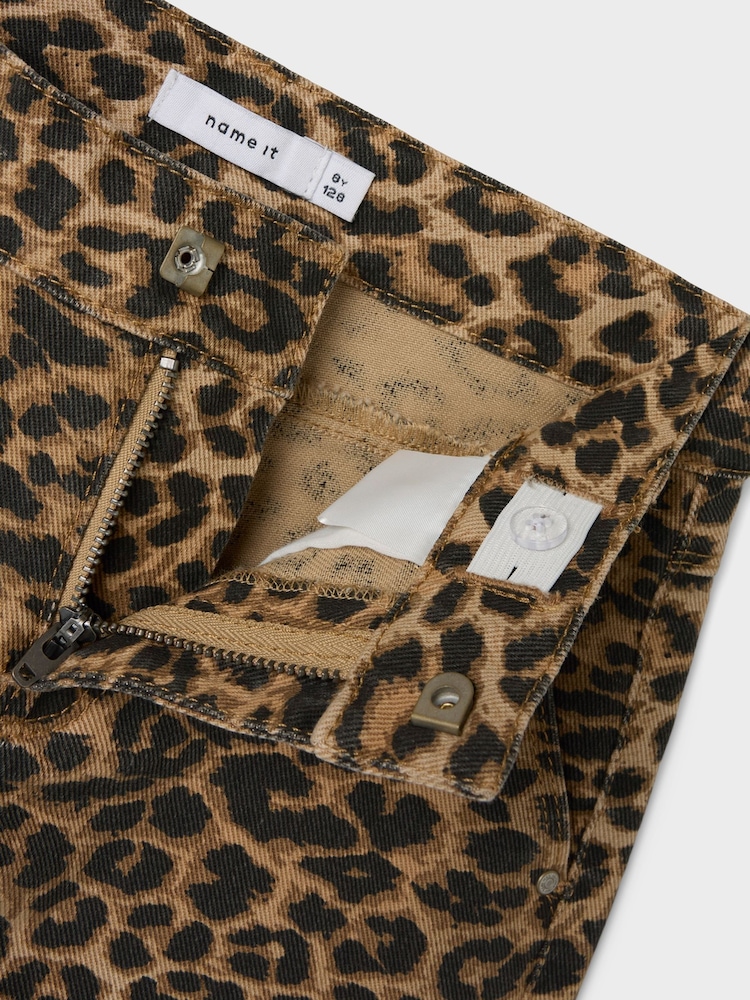 Name It Brown Leopard Print 100% Cotton Straight Leg Jeans - Image 4 of 5