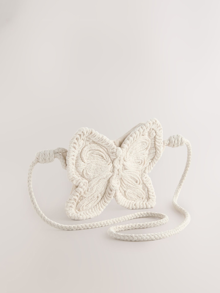 Cream Cross-Body Novelty Butterfly 100% Cotton Bag - Image 1 of 5