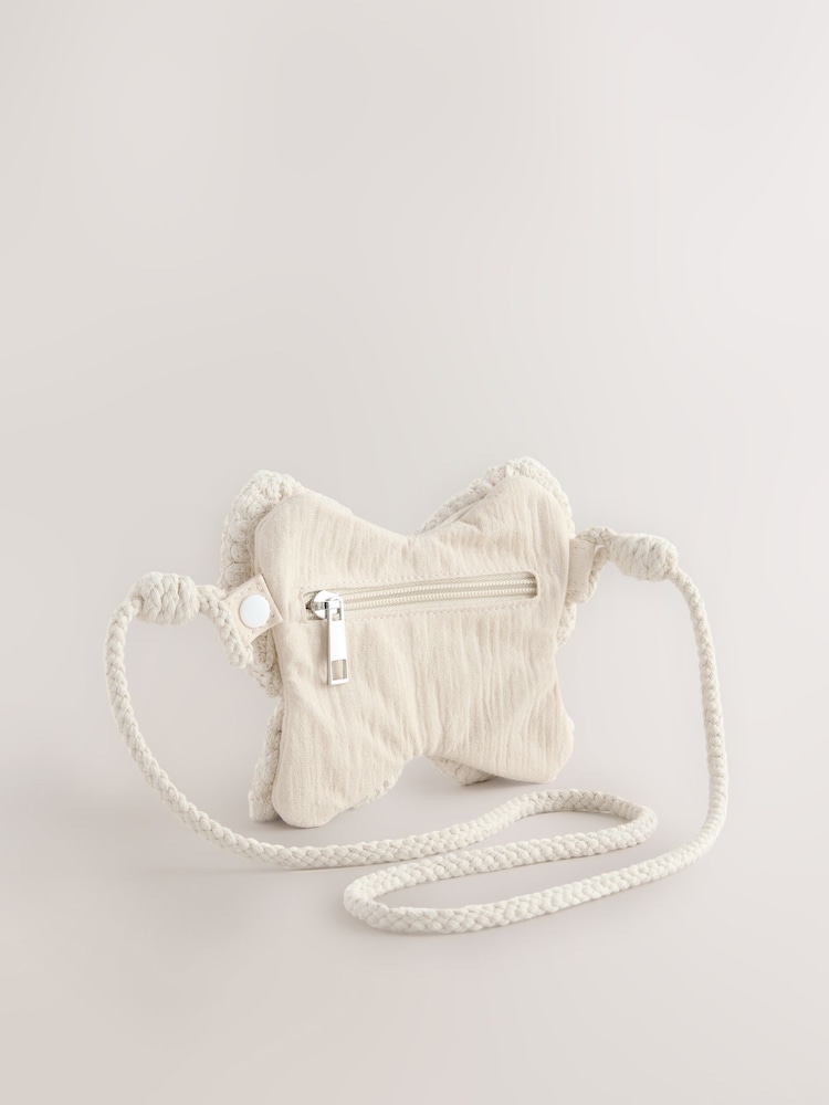Cream Cross-Body Novelty Butterfly 100% Cotton Bag - Image 2 of 5