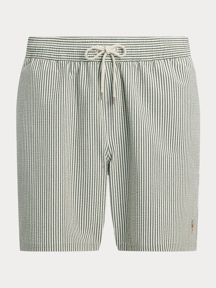 Polo Ralph Lauren Green Traveler Classic Seersucker Logo Swim Shorts - Image 1 of 5 Polo Ralph Lauren Green Traveler Classic Seersucker Logo Swim Shorts - Image 1 of 5