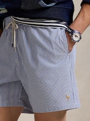 Polo Ralph Lauren Blue Traveler Classic Seersucker Logo Swim Shorts - Image 4 of 5