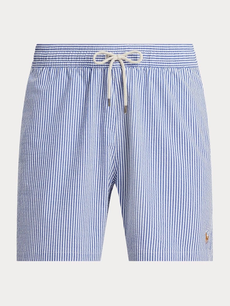 Polo Ralph Lauren Light Blue Traveller Seersucker Striped Swim Shorts - Image 6 of 6