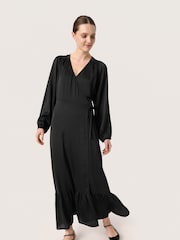 Soaked in Luxury Slioana Maxi Length V-Neck Wrap Black Dress - Image 1 of 5