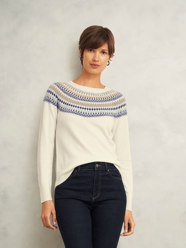 Hobbs White Greta Fairisle Pattern Jumper - Image 1 of 4