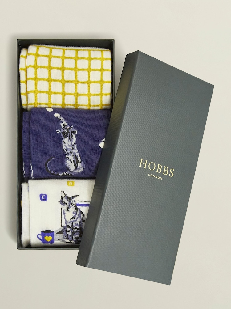 Hobbs Blue/Yellow/White Wfh Cat Socks Set - Image 3 of 3