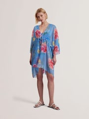 Blue Larja-Printed plunge cover up - Image 1 of 4