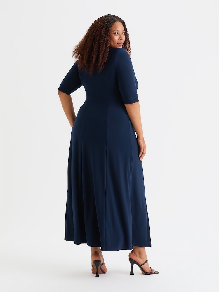 Scarlett & Jo Blue Solid Ruched Maxi Gown - Image 4 of 4
