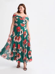 Scarlett & Jo Green Bardot Teal Red Print Maxi Dress - Image 1 of 3
