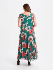 Scarlett & Jo Green Bardot Teal Red Print Maxi Dress - Image 2 of 3