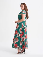 Scarlett & Jo Green Bardot Teal Red Print Maxi Dress - Image 3 of 3