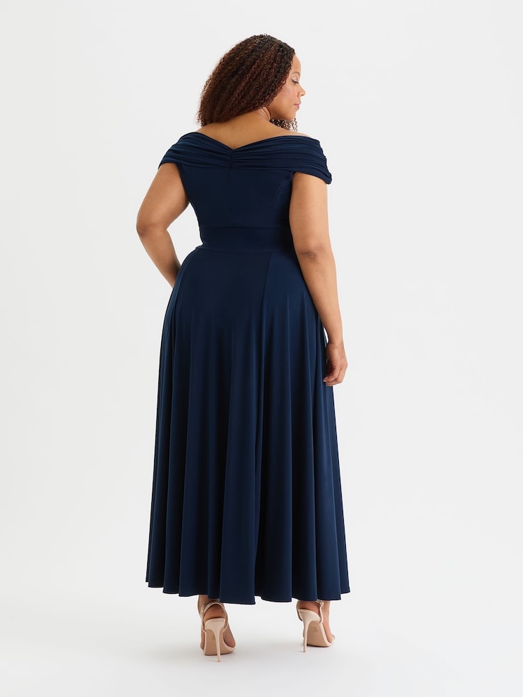 Scarlett & Jo Blue Bardot Solid Maxi Dress - Image 2 of 5