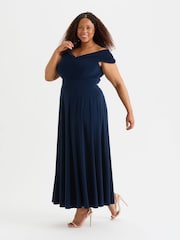 Scarlett & Jo Blue Bardot Solid Maxi Dress - Image 4 of 5