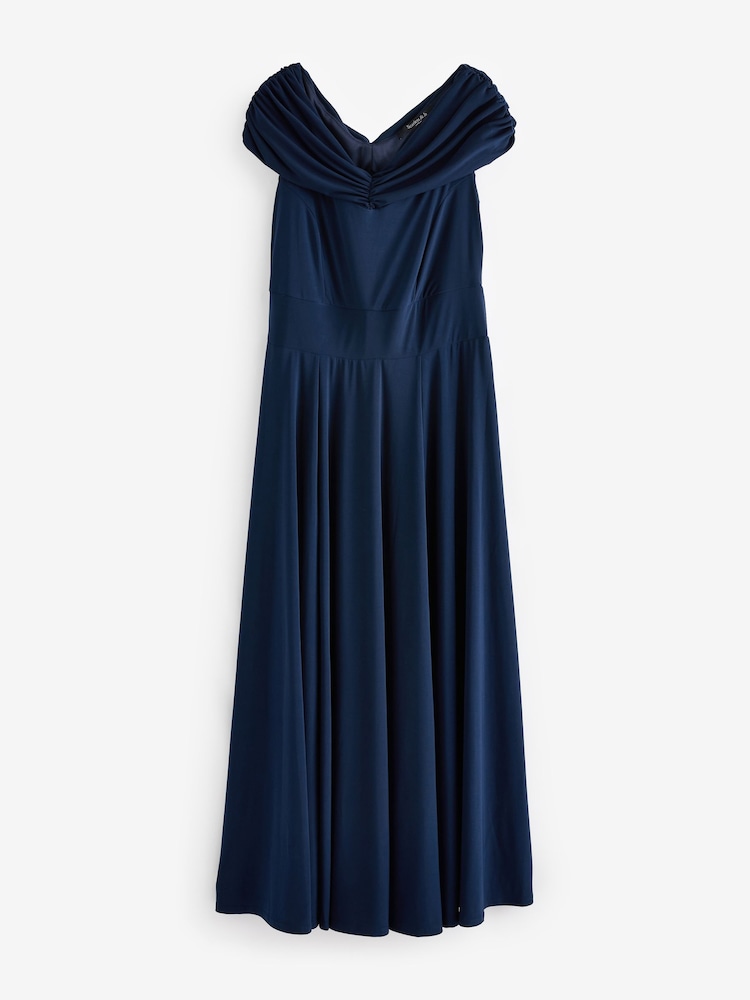 Scarlett & Jo Blue Bardot Solid Maxi Dress - Image 5 of 5