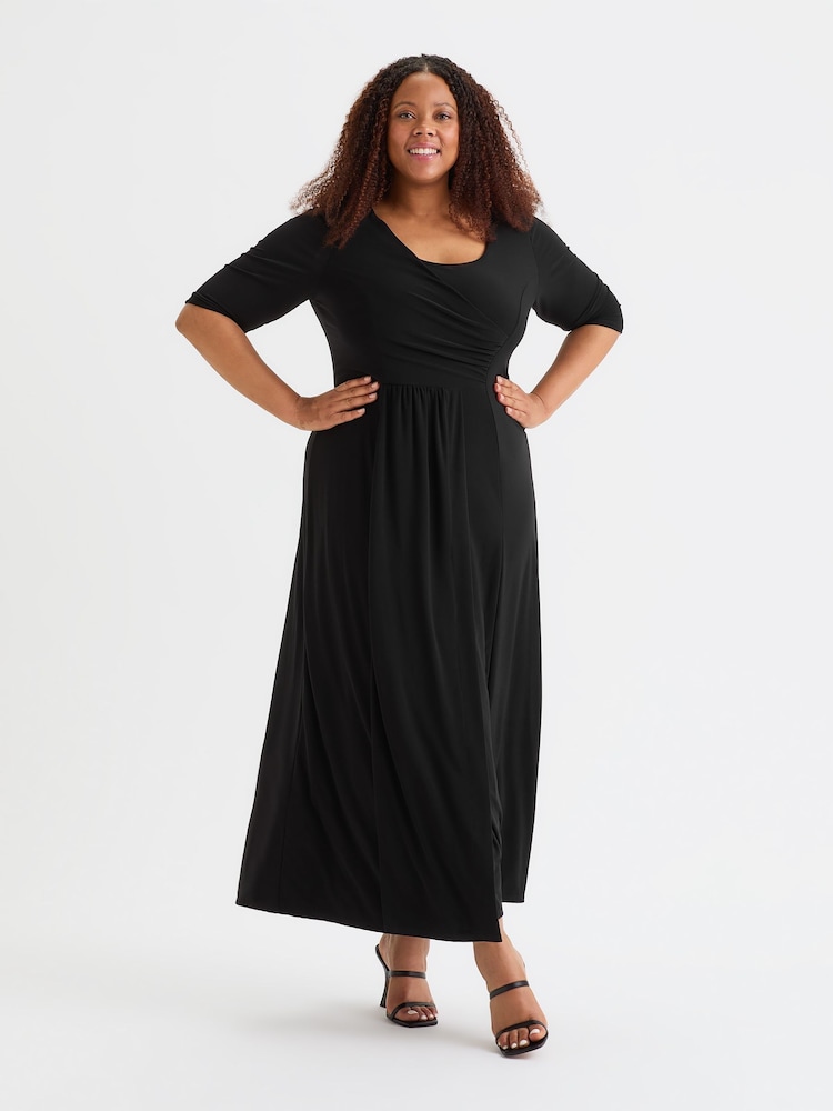 Scarlett & Jo Black Solid Ruched Maxi Gown - Image 1 of 4