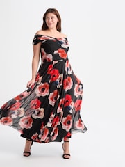 Scarlett & Jo Black Bardot Teal Red Print Maxi Dress - Image 1 of 3