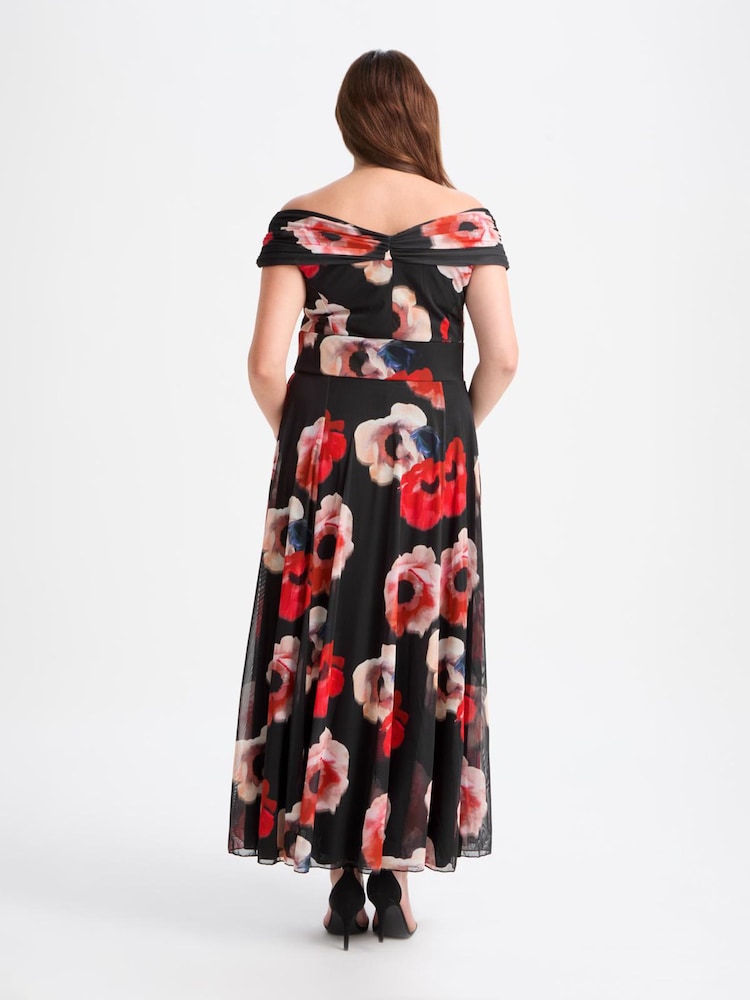 Scarlett & Jo Black Bardot Teal Red Print Maxi Dress - Image 2 of 3