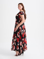 Scarlett & Jo Black Bardot Teal Red Print Maxi Dress - Image 3 of 3