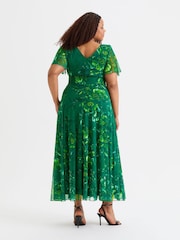 Scarlett & Jo Green Isabelle Winter Print Float Sleeve Maxi Dress - Image 2 of 5