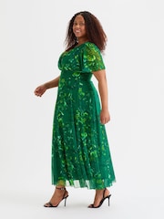 Scarlett & Jo Green Isabelle Winter Print Float Sleeve Maxi Dress - Image 3 of 5
