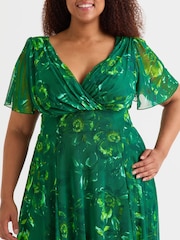 Scarlett & Jo Green Isabelle Winter Print Float Sleeve Maxi Dress - Image 4 of 5