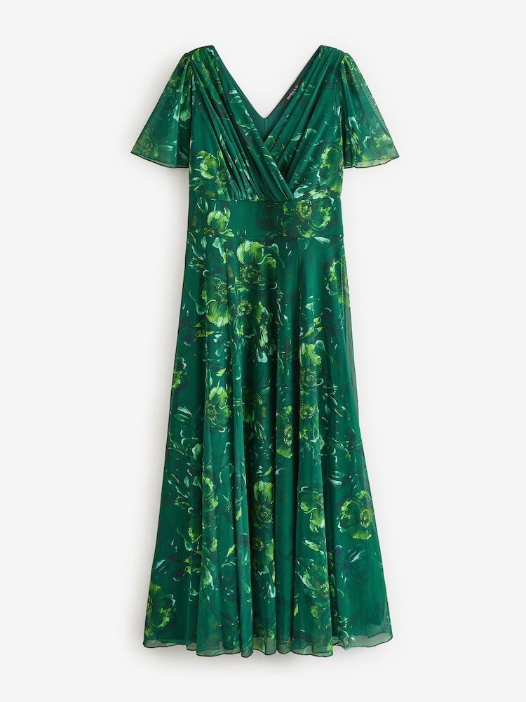 Scarlett & Jo Green Isabelle Winter Print Float Sleeve Maxi Dress - Image 5 of 5