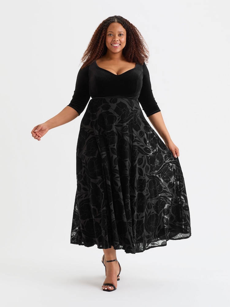 Scarlett & Jo Black Velvet 2 in 1 with Flock Dress - Image 1 of 4